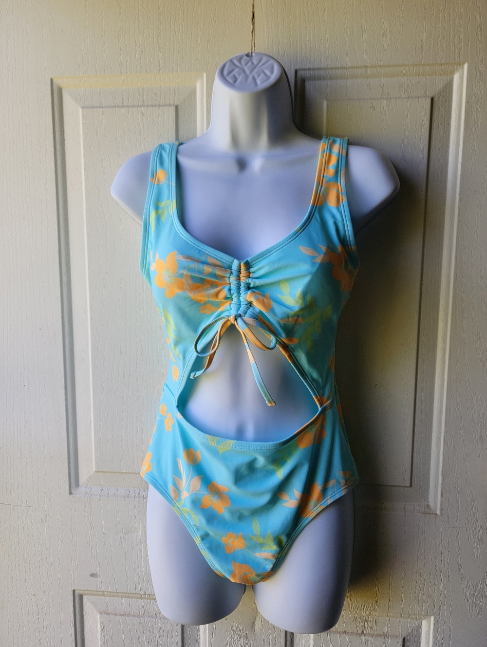 Nine West One Piece Swimsuit Blue And Yellow Floral Size Medium